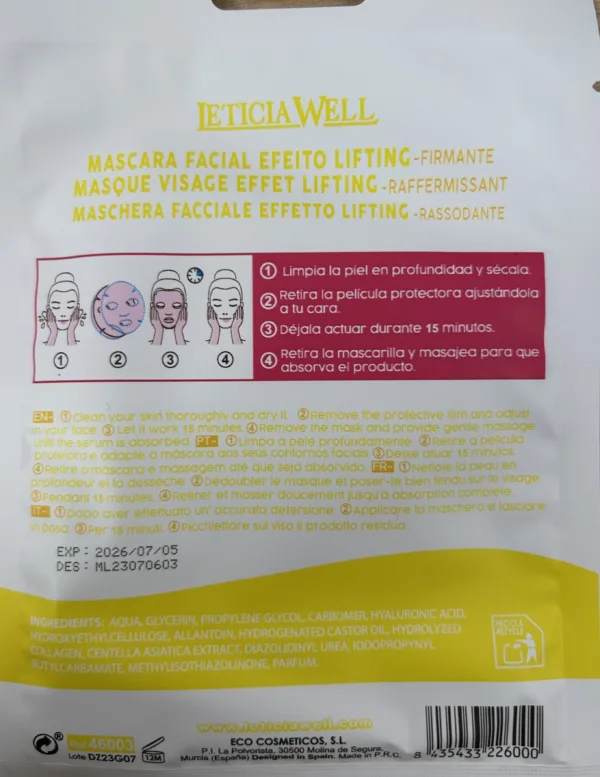 mascarilla facial efecto lifting