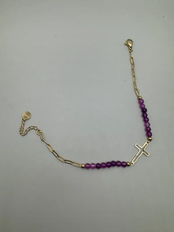 pulsera cruz piedras